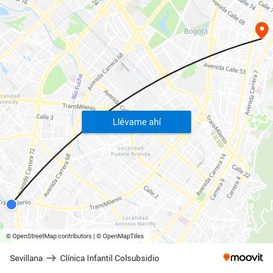Sevillana to Clínica Infantil Colsubsidio map