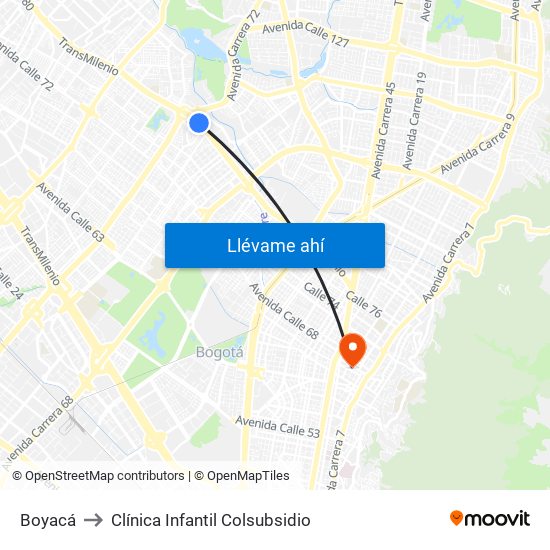 Boyacá to Clínica Infantil Colsubsidio map
