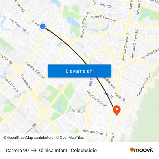 Carrera 90 to Clínica Infantil Colsubsidio map