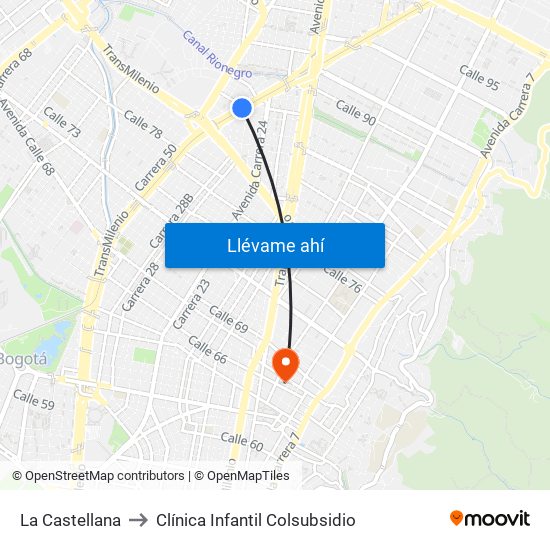 La Castellana to Clínica Infantil Colsubsidio map