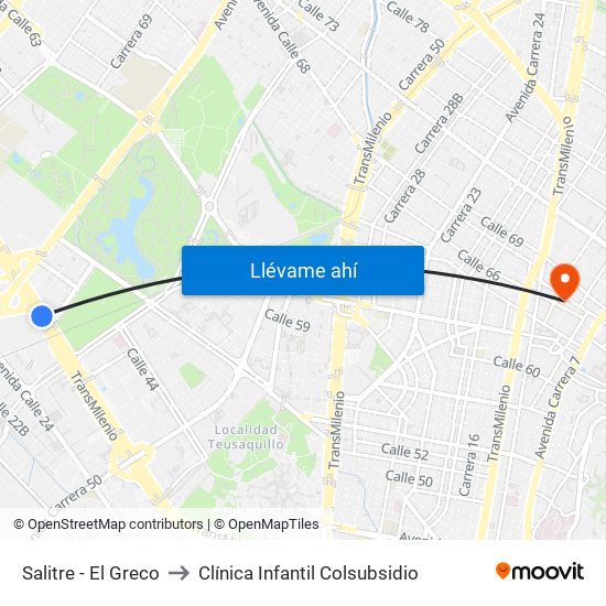 Salitre - El Greco to Clínica Infantil Colsubsidio map