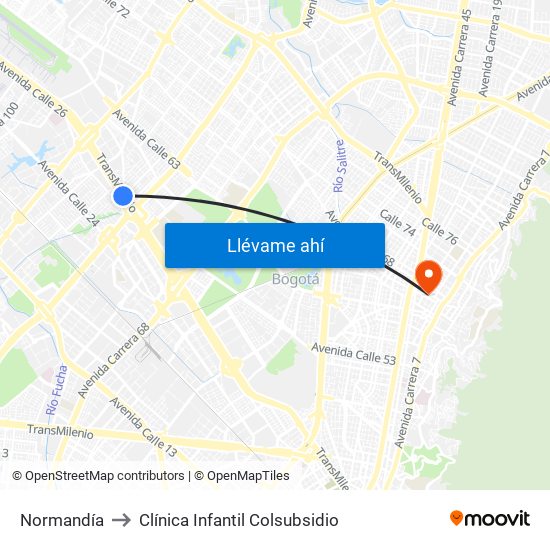 Normandía to Clínica Infantil Colsubsidio map