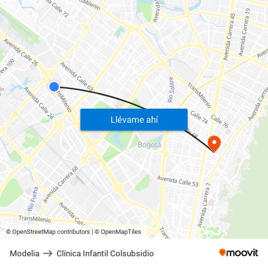 Modelia to Clínica Infantil Colsubsidio map