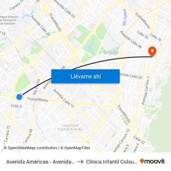 Avenida Américas - Avenida Boyacá to Clínica Infantil Colsubsidio map