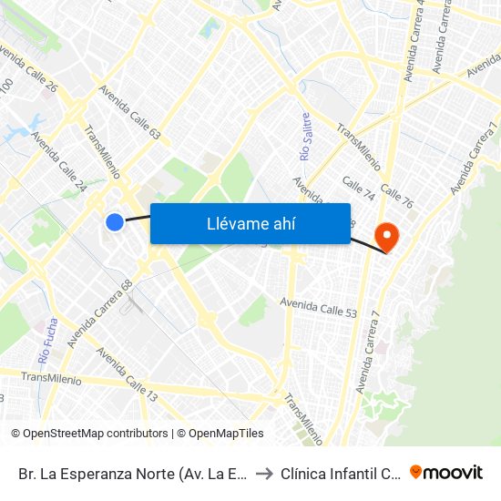 Br. La Esperanza Norte (Av. La Esperanza - Kr 69d) to Clínica Infantil Colsubsidio map