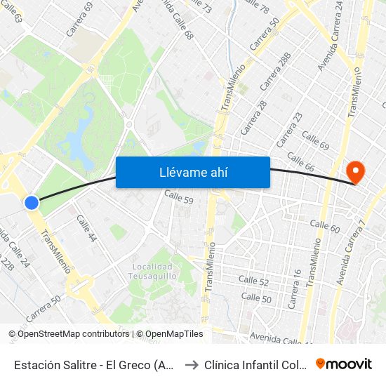 Estación Salitre - El Greco (Ac 26 - Ak 68) to Clínica Infantil Colsubsidio map