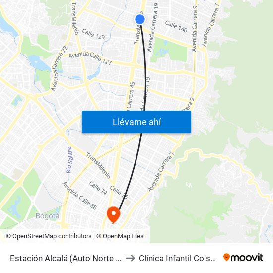 Estación Alcalá (Auto Norte - Cl 136) to Clínica Infantil Colsubsidio map