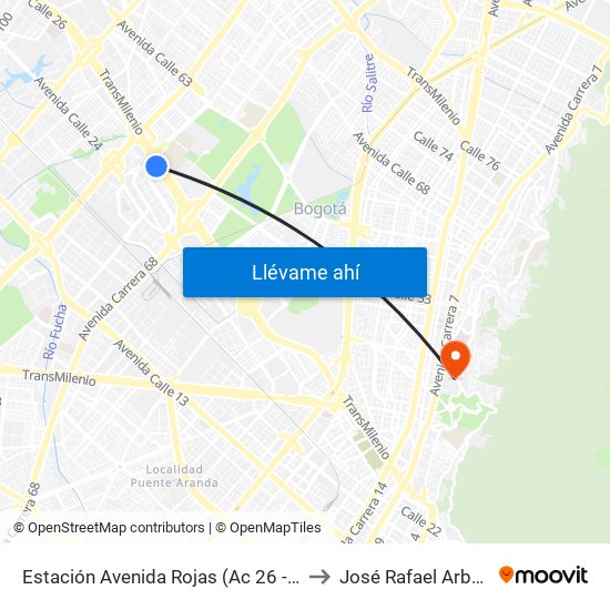 Estación Avenida Rojas (Ac 26 - Kr 69d Bis) (B) to José Rafael Arboleda S.J. map