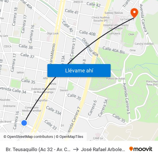 Br. Teusaquillo (Ac 32 - Av. Caracas) to José Rafael Arboleda S.J. map