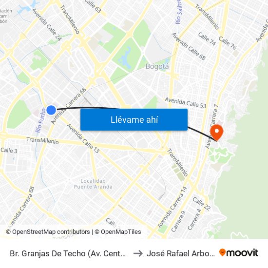 Br. Granjas De Techo (Av. Centenario - Kr 65) to José Rafael Arboleda S.J. map