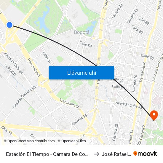 Estación El Tiempo - Cámara De Comercio De Bogotá (Ac 26 - Kr 68b Bis) to José Rafael Arboleda S.J. map