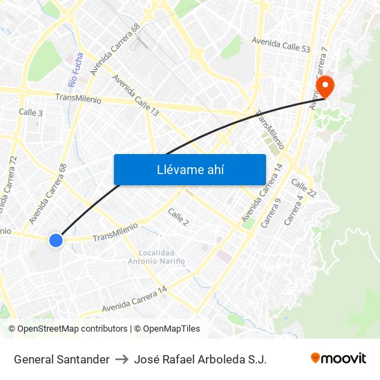 General Santander to José Rafael Arboleda S.J. map