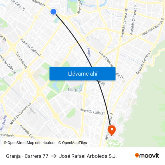 Granja - Carrera 77 to José Rafael Arboleda S.J. map