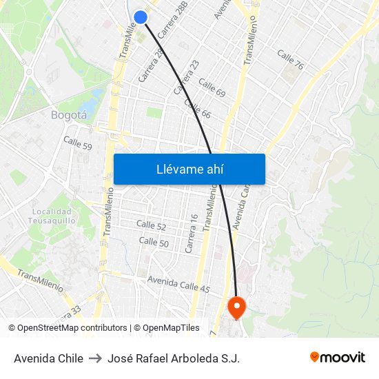 Avenida Chile to José Rafael Arboleda S.J. map