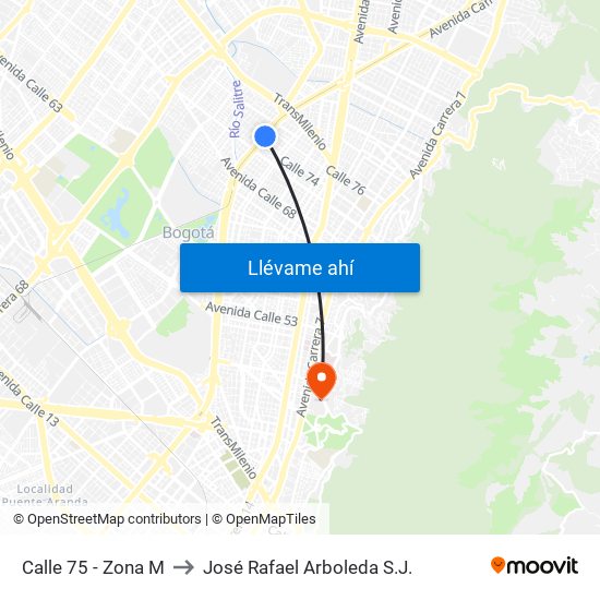 Calle 75 - Zona M to José Rafael Arboleda S.J. map