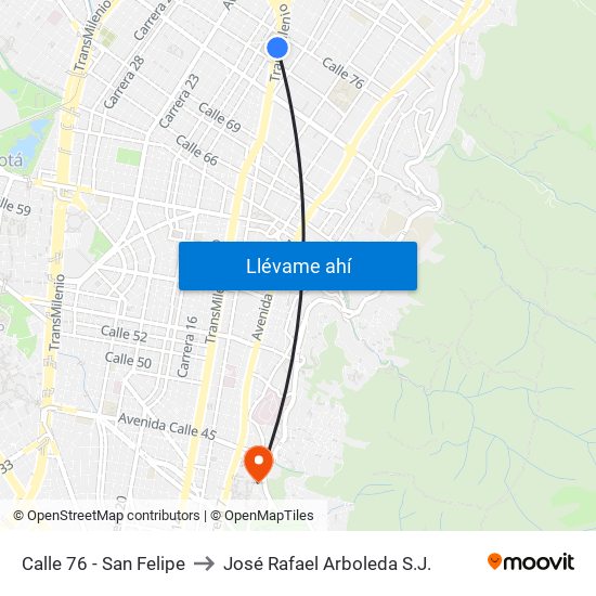 Calle 76 - San Felipe to José Rafael Arboleda S.J. map