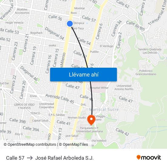 Calle 57 to José Rafael Arboleda S.J. map