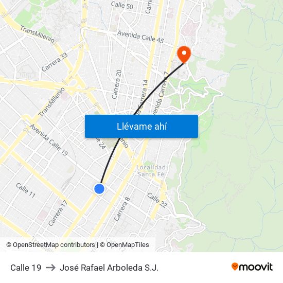 Calle 19 to José Rafael Arboleda S.J. map