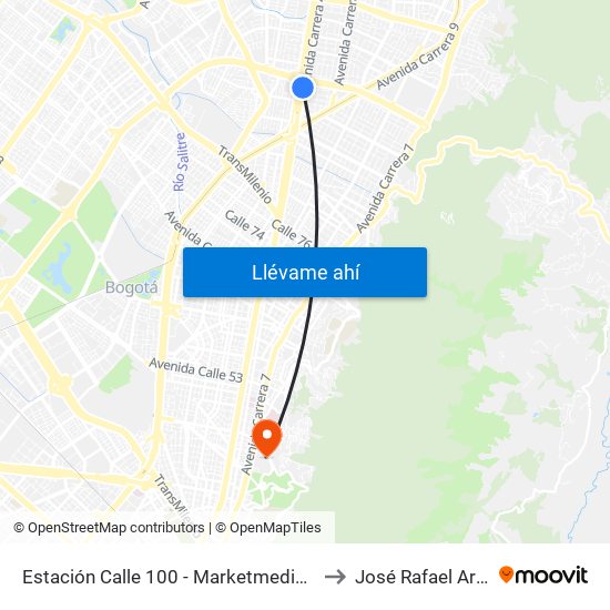 Estación Calle 100 - Marketmedios (Auto Norte - Cl 98) to José Rafael Arboleda S.J. map
