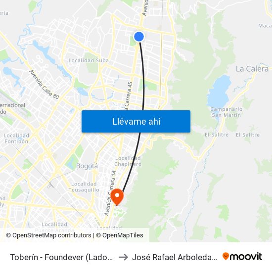 Toberín - Foundever (Lado Sur) to José Rafael Arboleda S.J. map