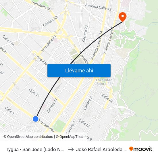 Tygua - San José (Lado Norte) to José Rafael Arboleda S.J. map