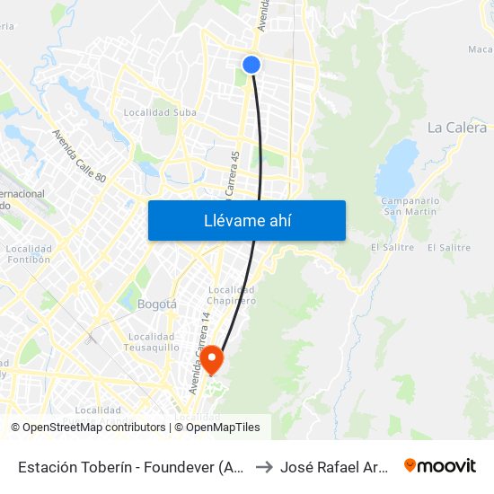 Estación Toberín - Foundever (Auto Norte - Cl 166) to José Rafael Arboleda S.J. map