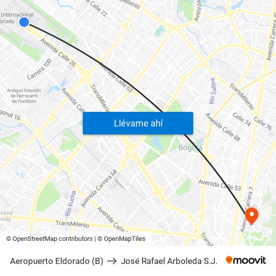 Aeropuerto Eldorado (B) to José Rafael Arboleda S.J. map