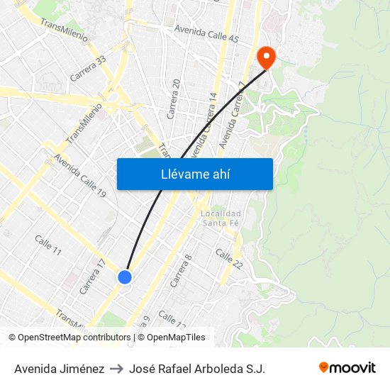 Avenida Jiménez to José Rafael Arboleda S.J. map