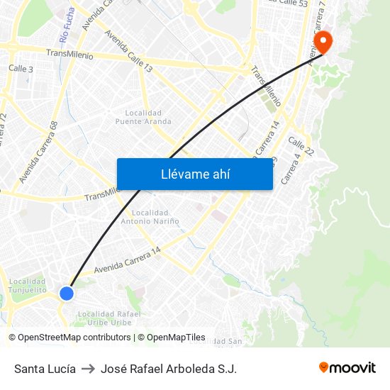 Santa Lucía to José Rafael Arboleda S.J. map