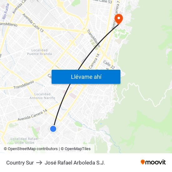 Country Sur to José Rafael Arboleda S.J. map