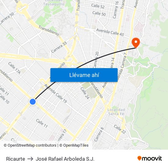 Ricaurte to José Rafael Arboleda S.J. map