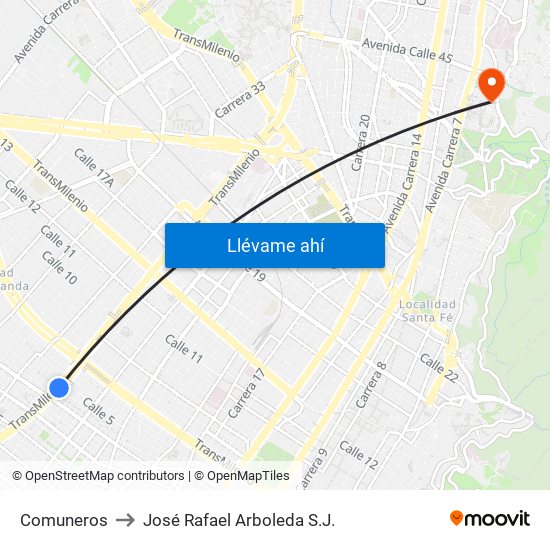 Comuneros to José Rafael Arboleda S.J. map