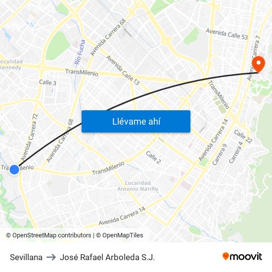 Sevillana to José Rafael Arboleda S.J. map