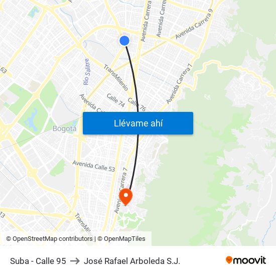 Suba - Calle 95 to José Rafael Arboleda S.J. map