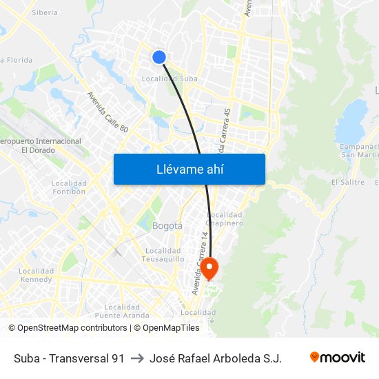 Suba - Transversal 91 to José Rafael Arboleda S.J. map