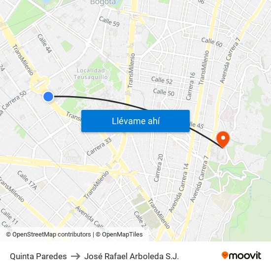 Quinta Paredes to José Rafael Arboleda S.J. map