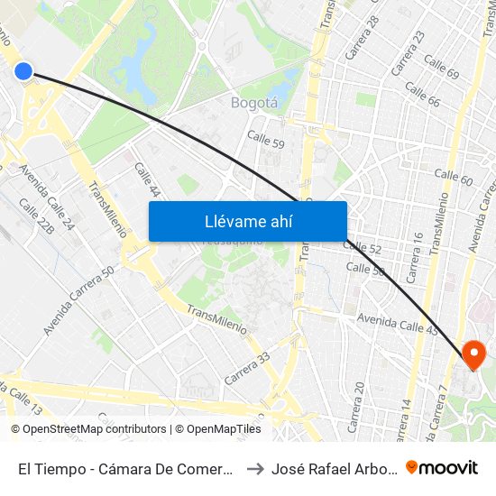 El Tiempo - Cámara De Comercio De Bogotá to José Rafael Arboleda S.J. map