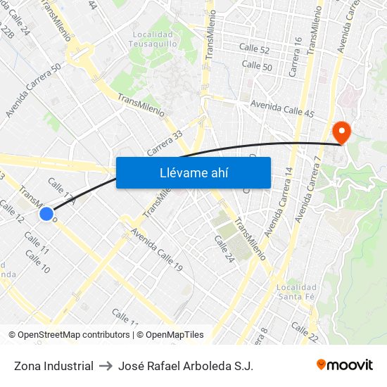 Zona Industrial to José Rafael Arboleda S.J. map