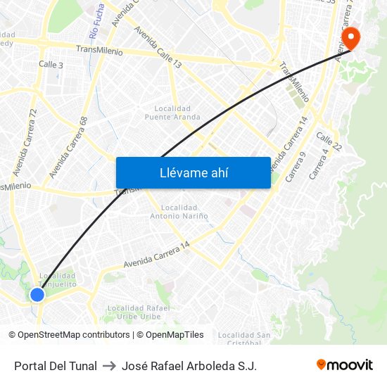 Portal Del Tunal to José Rafael Arboleda S.J. map