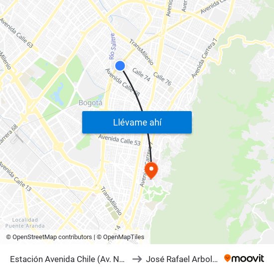 Estación Avenida Chile (Av. NQS - Cl 71c) to José Rafael Arboleda S.J. map