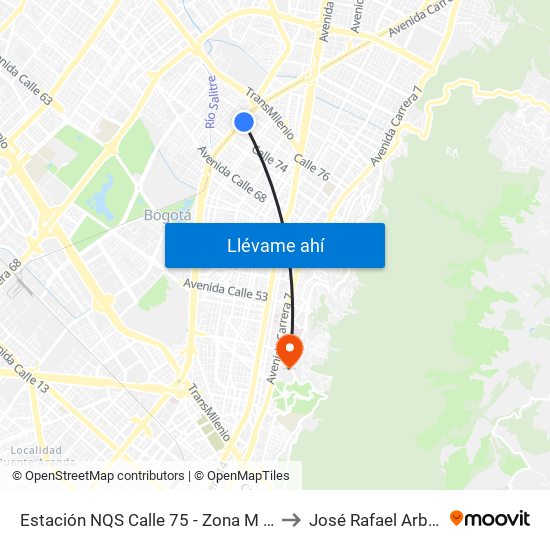 Estación NQS Calle 75 - Zona M (Av. NQS - Cl 75) to José Rafael Arboleda S.J. map