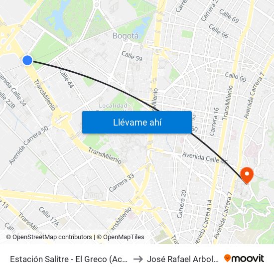 Estación Salitre - El Greco (Ac 26 - Ak 68) to José Rafael Arboleda S.J. map