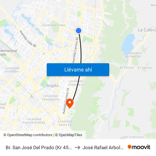 Br. San José Del Prado (Kr 45a - Cl 137) to José Rafael Arboleda S.J. map