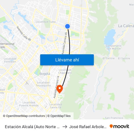 Estación Alcalá (Auto Norte - Cl 136) to José Rafael Arboleda S.J. map