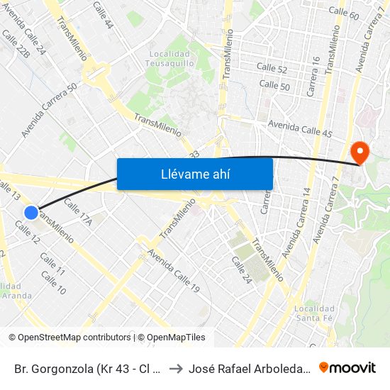 Br. Gorgonzola (Kr 43 - Cl 12b) to José Rafael Arboleda S.J. map