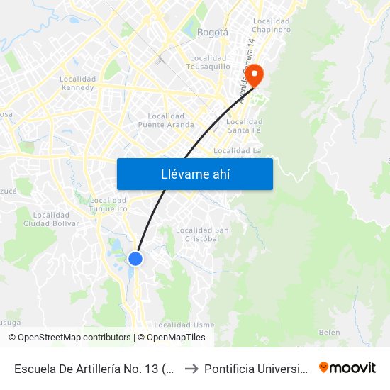 Escuela De Artillería No. 13 (Av. Caracas - Tv 5d) to Pontificia Universidad Javeriana map