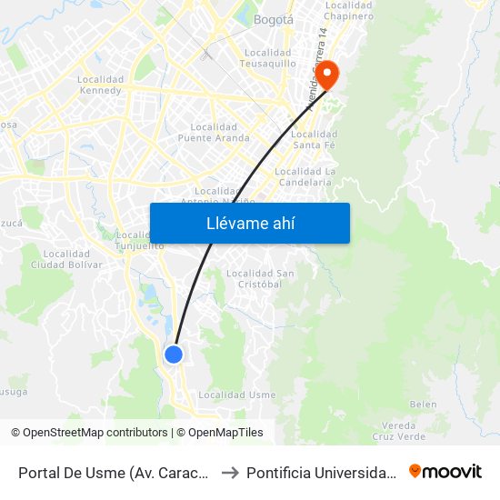 Portal De Usme (Av. Caracas - Cl 64 Sur) to Pontificia Universidad Javeriana map