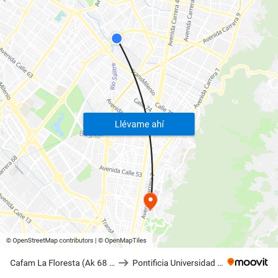 Cafam La Floresta (Ak 68 - Cl 90) (C) to Pontificia Universidad Javeriana map