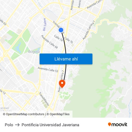 Polo to Pontificia Universidad Javeriana map