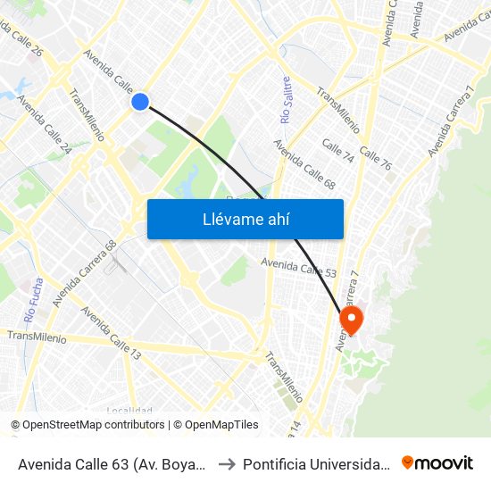 Avenida Calle 63 (Av. Boyacá - Ac 63) (B) to Pontificia Universidad Javeriana map